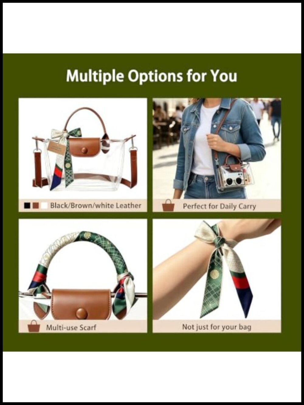 Clear Crossbody Stadium Approved Bag with Detachable Scarf Strap, PVC - Picture 4 of 6